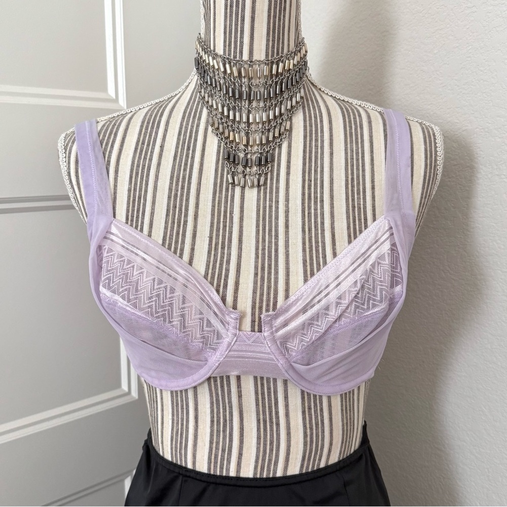 Vintage Studio La Perla Bra 32E – Lavender Sheer Embroidered Y2K Lingerie